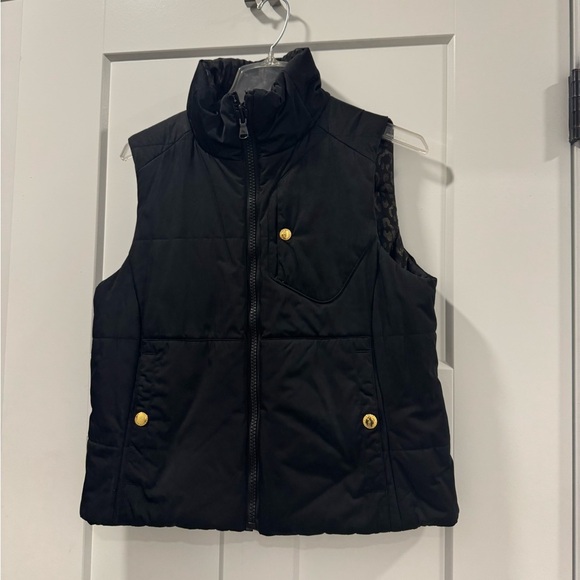 Lauren Ralph Lauren Reversible Black Leopard Print Puffer Vest - Picture 1 of 8